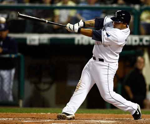 Dioner Navarro playing in what was the last slate of home games for the Rays at Disney's Wide World of Sports.