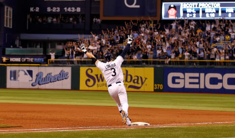 Evan Longoria celebrates his walk off homerun to clinch 2011 Postseason berth.