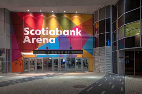 Entrance to the Scotiabank Arena Gallery at night. The...