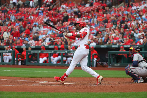 Jordan Walker at the plate versus the Atlanta Braves