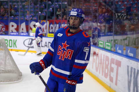 SKA Hockey Club player, Ivan Demidov (11) seen in action...