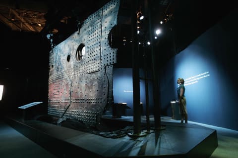 A piece of the Titanic's hull on display.