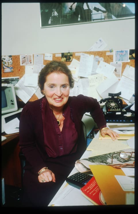 Madeleine Albright in her office at Georgetown University's School of Foreign Service, 1988.