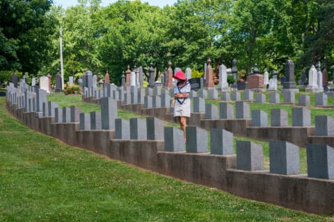 Markers of Titanic victims at the Fairview Lawn Cemetery.