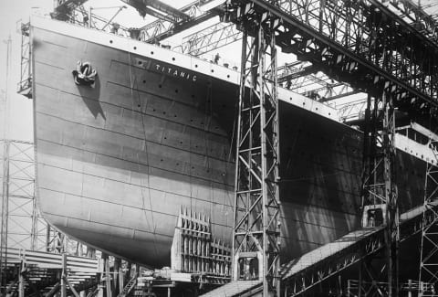 The prow of the 'Titanic' under construction.