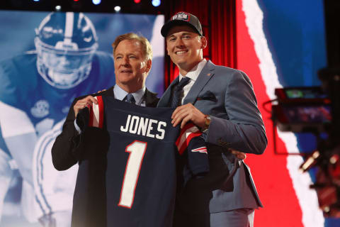 Patriots quarterback Mac Jones and his hastily put-together jersey.