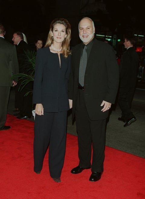 Celine Dion and René Angélil attend the 'Titanic' premiere.