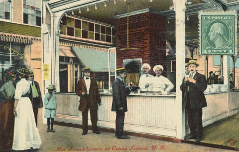 Postcard of Coney Island Hot Dog Stand