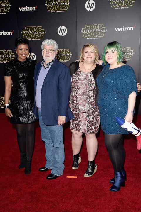 (Left to right): Mellody Hobson, George Lucas, Amanda Lucas, and Katie Lucas in 2015.