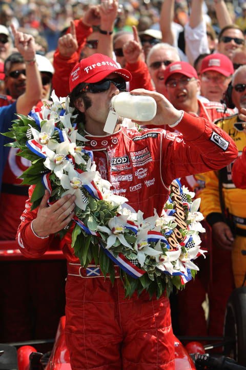 Dario Franchitti enjoying some milk at the Indy. 