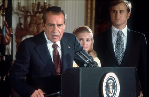 Richard Nixon announces his resignation on August 9, 1974.