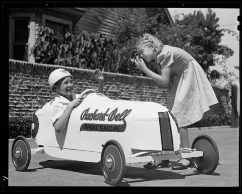 A young soap box derby competitor and a fan in 1940.