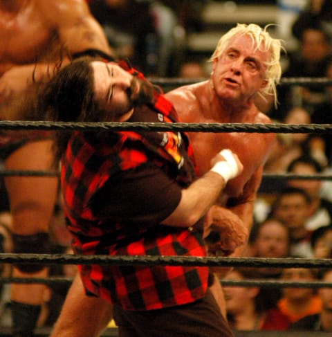 Ric Flair wrestling Mick Foley at Wrestle Mania XX