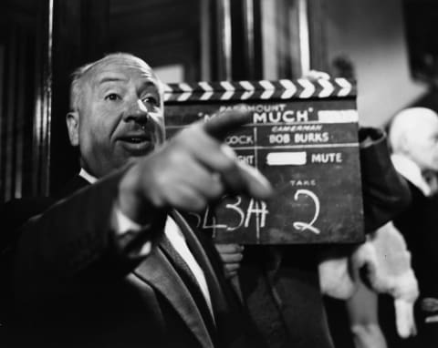 Alfred Hitchcock filming 'The Man Who Knew Too Much' in 1955.