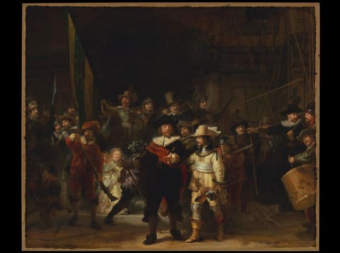 Rembrandt's painting 'The Night Watch' exhibited digitally in Amsterdam.