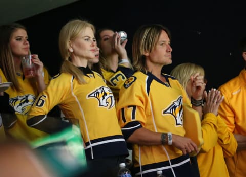 Keith Urban and Nicole Kidman attend game three of the 2017 NHL Stanley Cup Final, featuring the Nashville Predators.