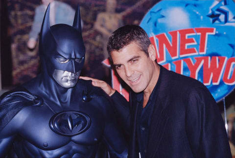 'Batman & Robin' (1997) star George Clooney pals around with his Batsuit.