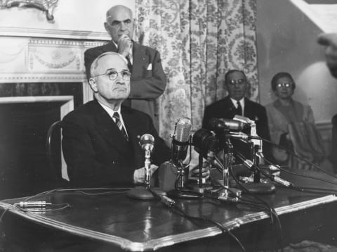 Truman giving his national address regarding his subpoena refusal in November 1953.