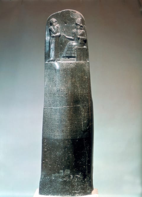 Diorite stele inscribed with the laws of Hammurabi, 18th century BC.