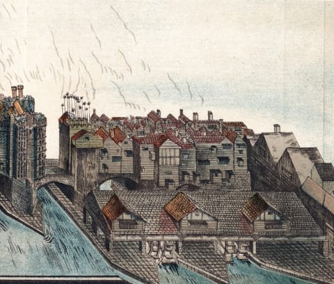 Part of Old London Bridge, c1600.