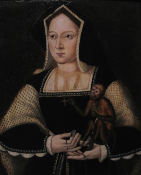 Portrait of Katherine of Aragon, with her pet monkey.