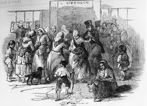 Starving people gathered to purchase cheap Indian corn.