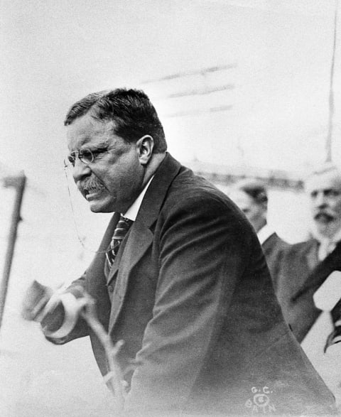 Theodore Roosevelt delivering a speech in Yonkers, New York.