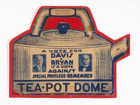 Teapot dome hanger from the 1924 United States presidential election featuring Charles W. Bryan and John W. Davis. 