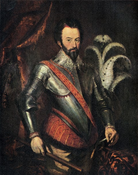 An oil painting of Sir Walter Raleigh by Hubert L. Smith.