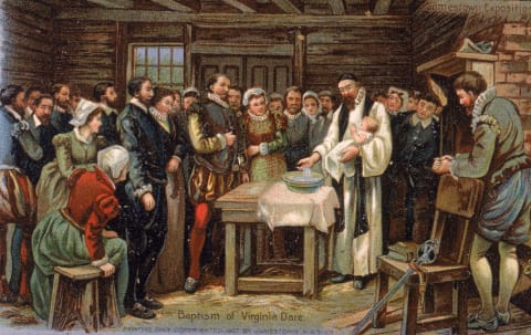 ‘Baptism of Virginia Dare,’ painted by William L. Sheppard in 1876.