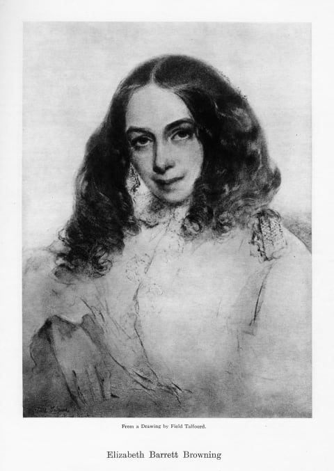 Portrait of English poet Elizabeth Barrett Browning, circa 1859.