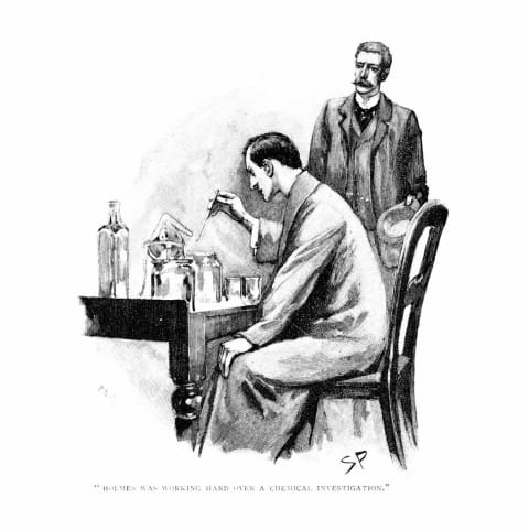 Sherlock Holmes conducts a chemical investigation.