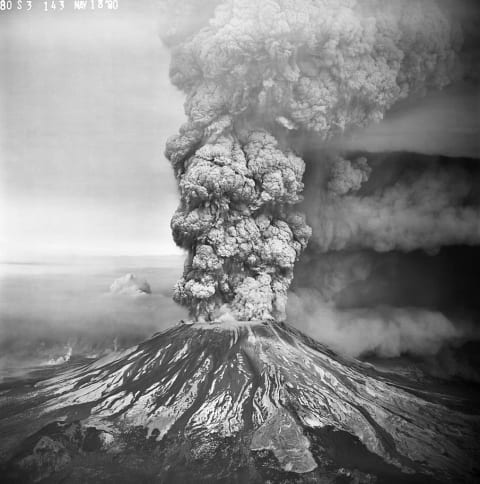 Mount St. Helens erupts on May 18, 1980.