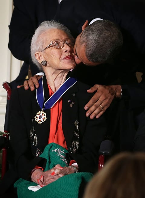 President Obama presenting the Presidential Medal Of Freedom Award to Katherine Johnson.