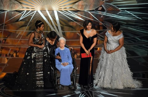 Katherine Johnson with the cast of 'Hidden Figures' at the 89th Annual Academy Awards Show.