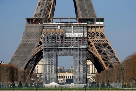 The Eiffel Tower undergoes its 20th repainting campaign since its construction in 1887.