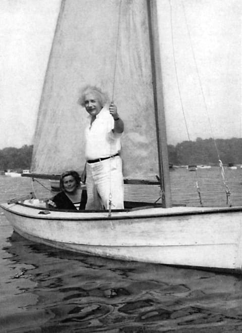 Albert Einstein on a sailboat in the 1930s.