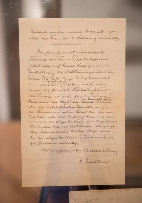 A letter written by Albert Einstein in an auction.