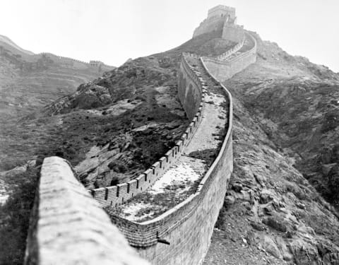 A 1950s photo of the Great Wall of China.