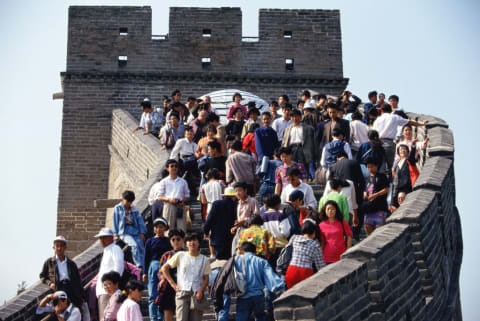 Tourists on the Great Wall of China.