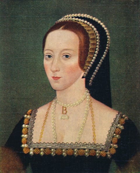 Anne Boleyn as depicted on a cigarette card issued by John Player & Sons in 1935.