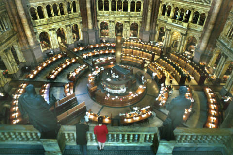 The main reading room at the Library of Congress. 