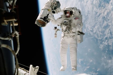 Astronaut Bill McArthur on a spacewalk.