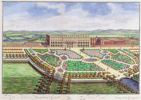 The gardens and orchards of Hampton Court Palace, pictured in 1730.