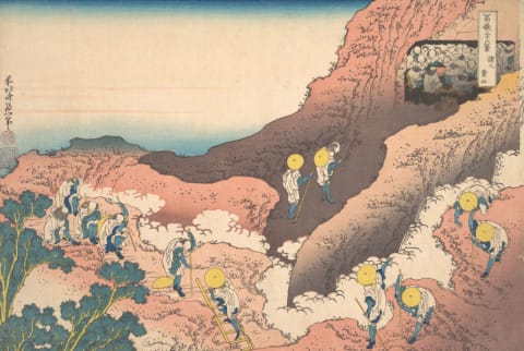 You won’t find any women in this 1840s depiction of people climbing Mount Fuji.