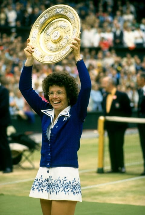 Billie Jean King after the Lawn Tennis Championships at Wimbledon, 1975.