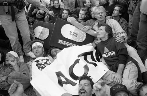 ACT UP members stage a protest at the FDA building in Rockville, Maryland, in 1988.