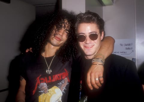 Downey Jr., seen here in 1988 with Slash from Guns N' Roses, famously struggled with addiction throughout the 1980s and 1990s.