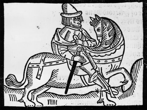 An engraving of Chaucer in 'Sir Topas' Tale.'