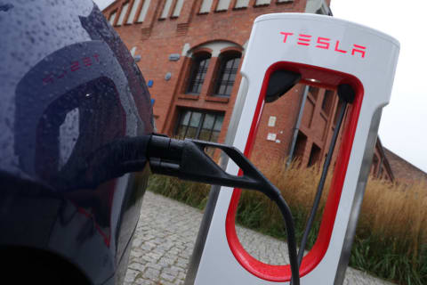 A Tesla charging station.